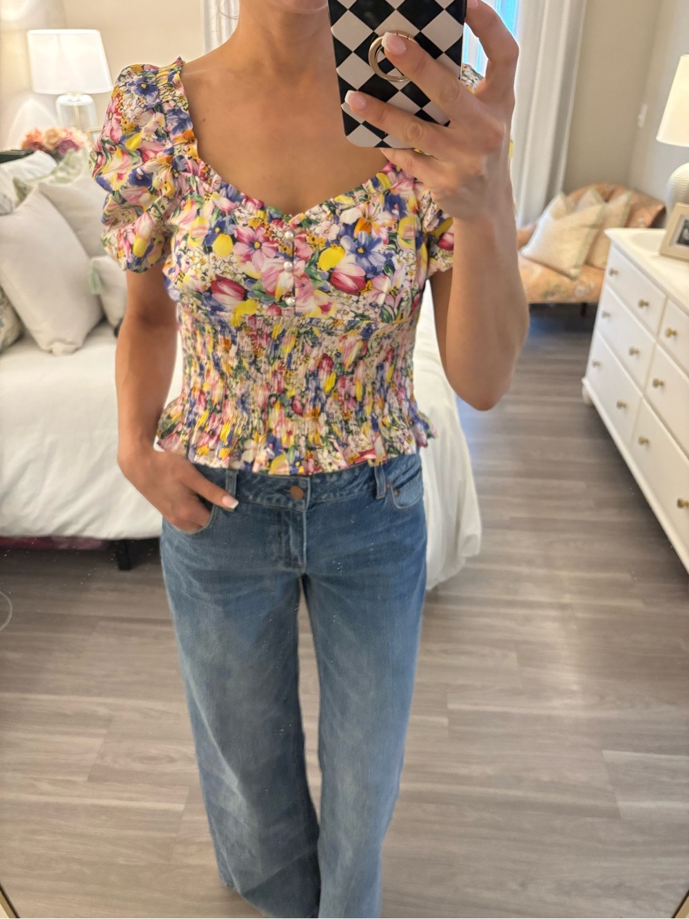 🌸 Zara Floral Printed Top with Pearl Buttons